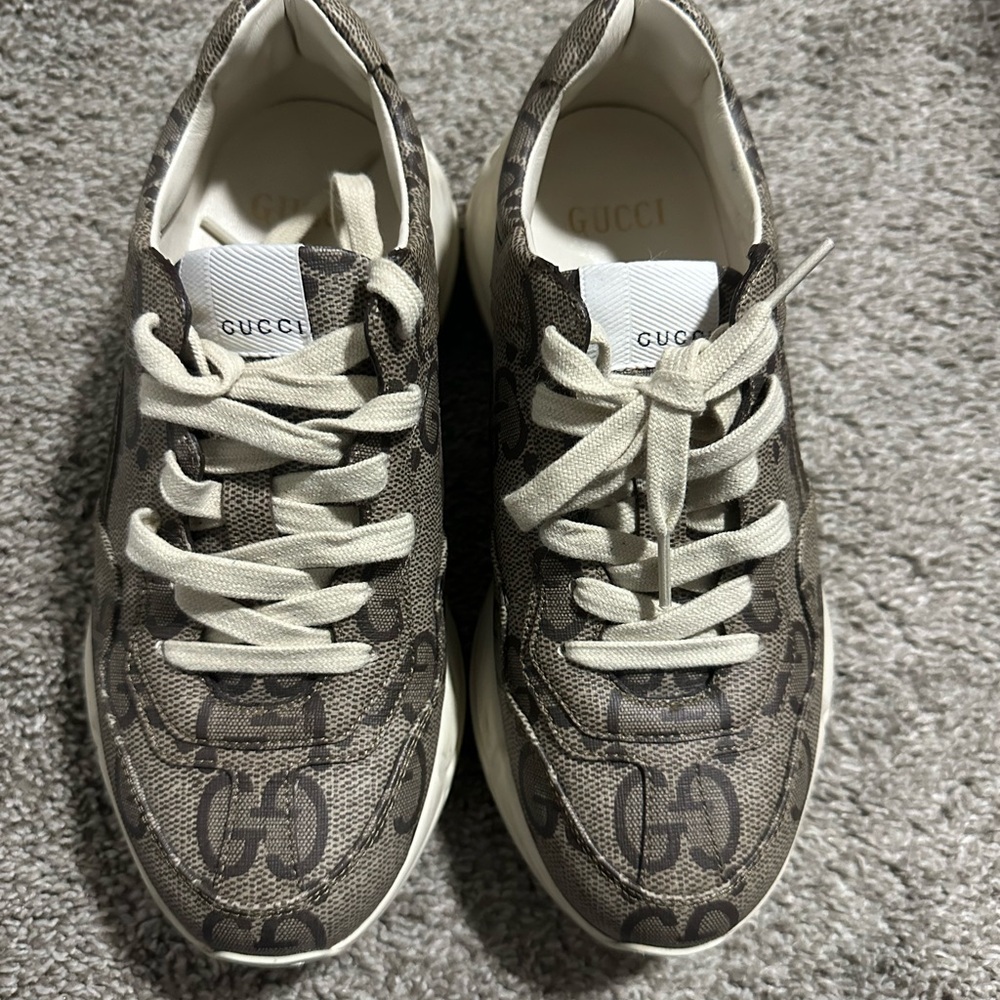 Gucci Rhyton Women's Trainers Ivory/beige Leather, Animal Print